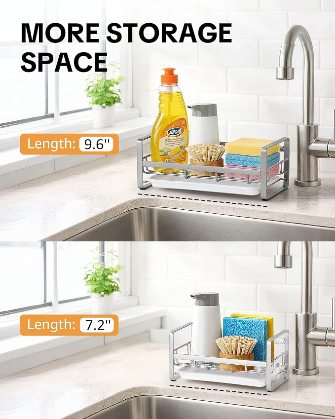 HULISEN Large Kitchen Sponge Holder, 304 Stainless Steel Sink Caddy - Image 2
