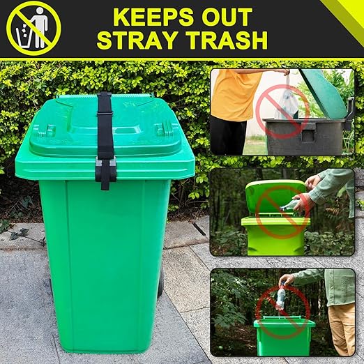 GripHandle Metal Double-Claw Trash Can Lid Lock Strap for Animals,Bungee Cord with Hooks for Trash Bin Garbage Pail,Outdoor Outside Trash Lid Holder to Keep Raccoons Out,Fits 20-96 Gallon Cans - 1pc