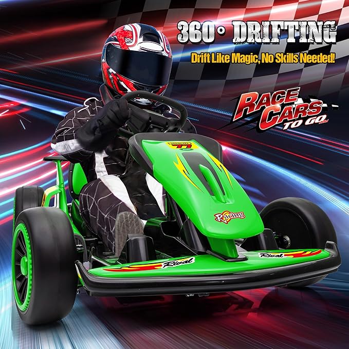 24V Electric Go Kart for Kids, Drift Kart with 400W Motors, EVA Tires, Max Speed 8.1 MPH, Music, Wireless, Electric Drifting Cart Outdoor Ride on Toy for Kids Ages 6+ (Green)