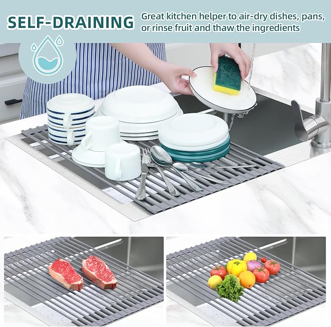 Ohuhu Dish Drying Rack Over The Sink, Roll Up Sink Rack 20.5" W x 13.1" L - Image 2