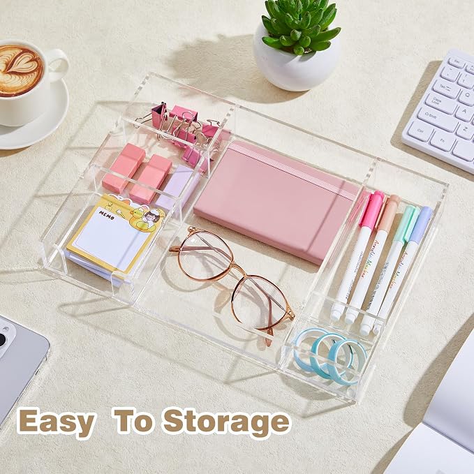 Briwooody Clear Acrylic Drawer Organizer, 6 Compartments, Large | 12.8 x 8.8 x - Image 4