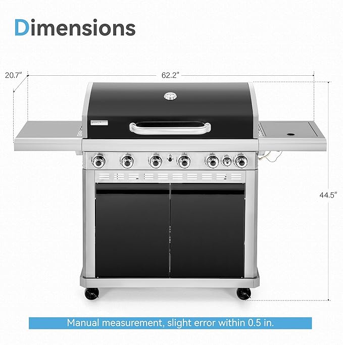 2 in 1 Propane Griddle Grill Combo, 6-Burner Propane Gas BBQ Grill with Porcelain-Enameled Cast Iron Grates & Plate, 42,000 BTU Combo Grill with Side Stove for Outdoor Cooking Camping Patio Backyard