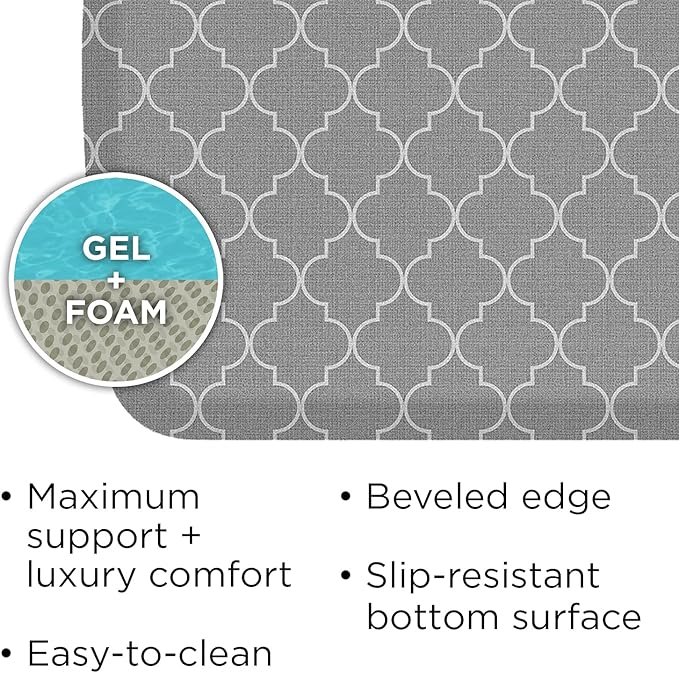 GelPro Elite Premier Gel Anti-Fatigue Kitchen Comfort Floor Mat, 20x48”, Trellis Classic Grey