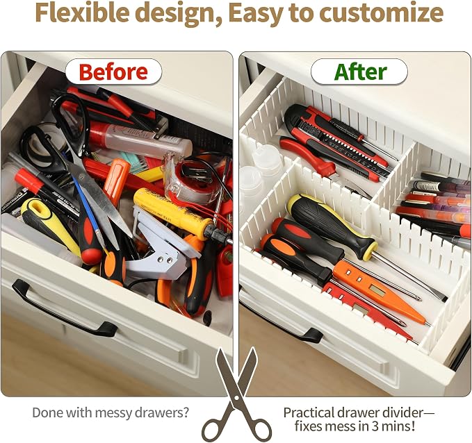 Adjustable Drawer Dividers, Cut-to-Fit DIY Organizers, 8 Pack | - Image 3