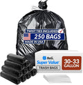 Reli. 30 to 33 Gallon Trash Bags Heavy Duty | 250 Trash Bags, Twist Ties | Black by Reli