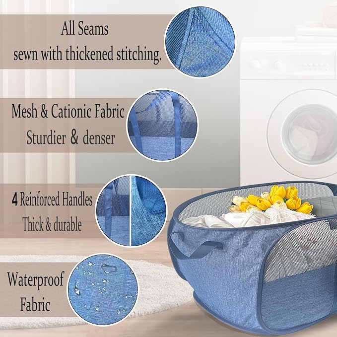 Extra Large Mesh Pop Up Laundry Hamper, 100L Collapsible Laundry Basket | - Image 3