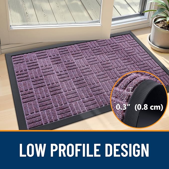 OLANLY Front Door Mat Outside Entrance 29.5x17, Absorbent, Heavy Duty Sturdy Natural Rubber Doormat Indoor Outdoor, Non-Slip, Stain and Fade Resistant, Low Profile Floor Mat for Entryway, Violet