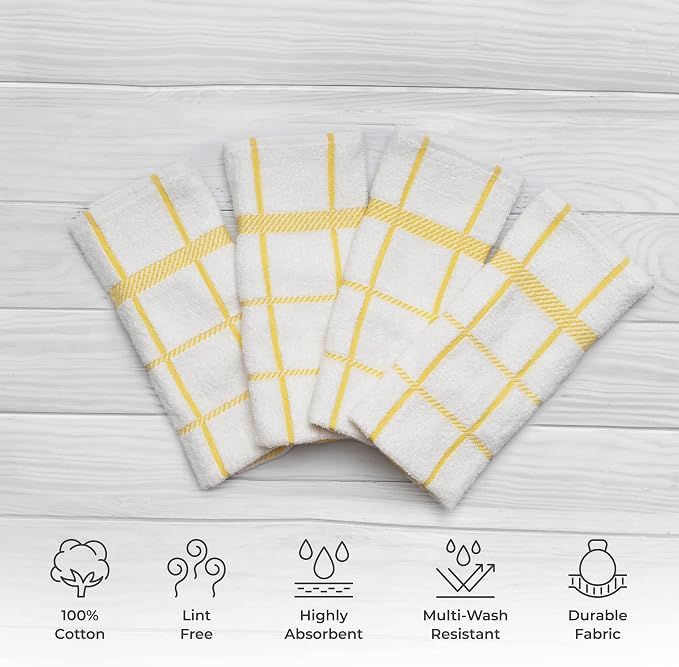 100% Cotton Terry Dish Towels, 4 Pack Checks, 16 x26 Inches, Super Soft and - Image 2