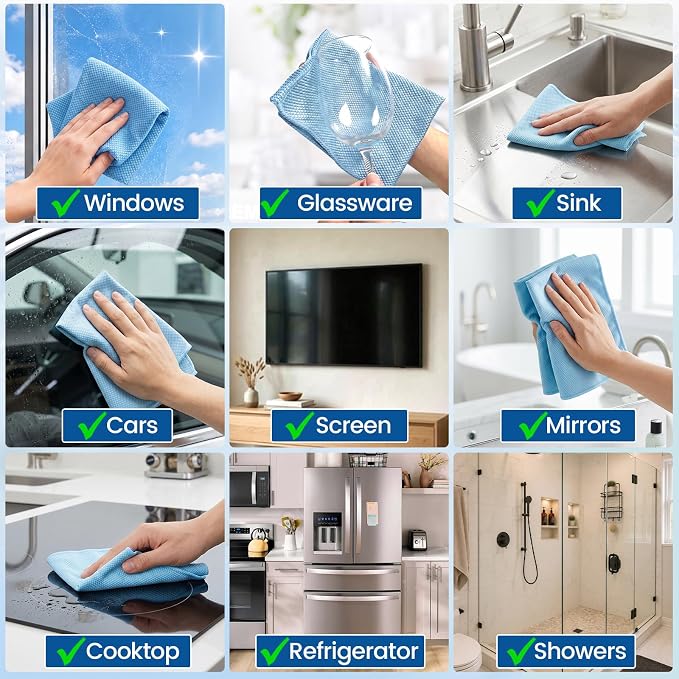 Niveaya Microfiber Glass Cleaning Cloth, Reusable Fish Scale Cloth 8 Pack - Image 8