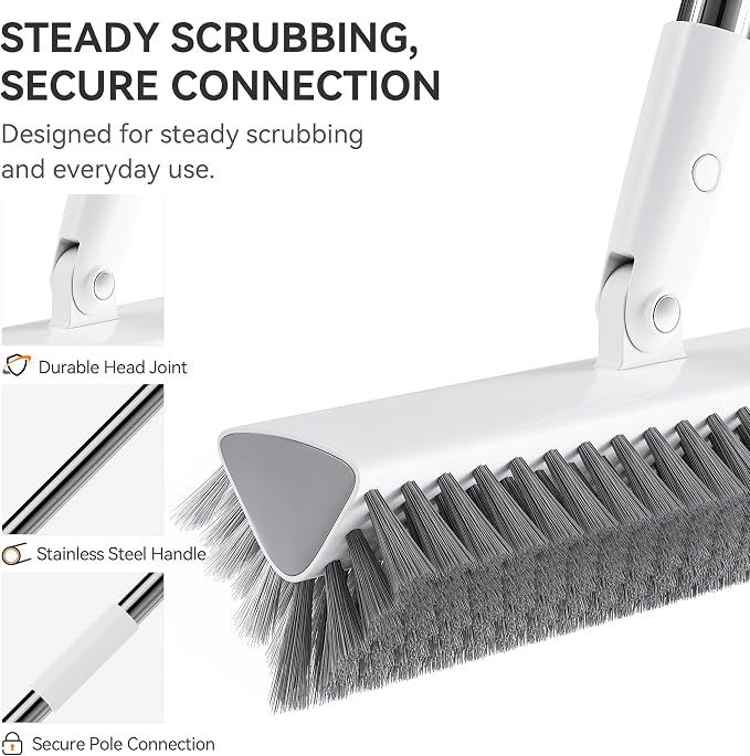 Scrub Brush with Long Handle, Extends to 55 in, Pivoting Triangle Head | - Image 7