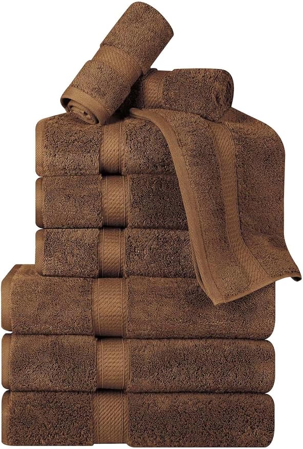 Superior Egyptian Cotton 800 GSM Plush & Absorbent, 9 Piece Set, Chocolate | by SUPERIOR
