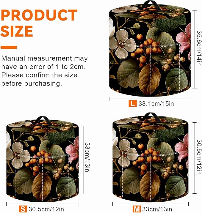 Kitchen Appliance Accessories Dust Cover for 3-6-8 Quart Instant Pot, Pressure Cooker, Air Fryer & Crock Pot,Decorative Appliance Cloth Cover with Top Handle & Storage Pockets (White flower, 3 Quart)