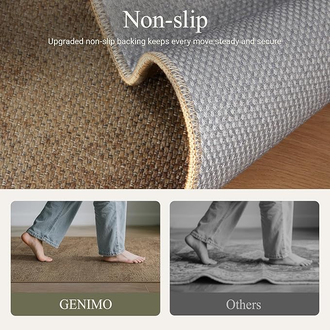 GENIMO Kitchen Mats for Floor 2PCS, Washable Absorbent Runner Rugs for Kitchen, 17.3"x47"+17.3"x30", Cushioned Non Slip Kitchen Rugs for Kitchen Floor,Standing Mat Rug for Home, Sink, Laundry, Jute