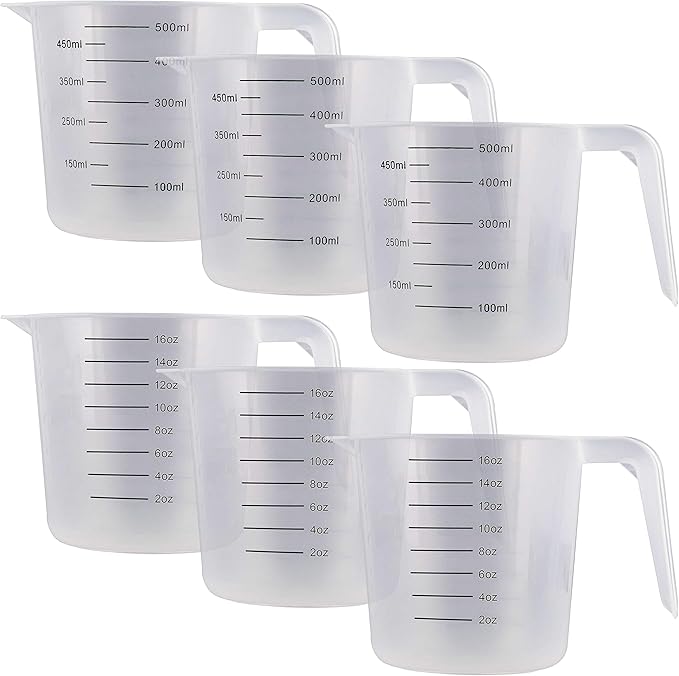 U.S. Kitchen Supply Plastic Measuring Cups with Handles - 16 oz (500 ml) Liquid Measuring Cup Set of 6 - Clear Microwave Safe Kitchen Cups - Measure in mL or Ounces, Measurement Cup for Cooking