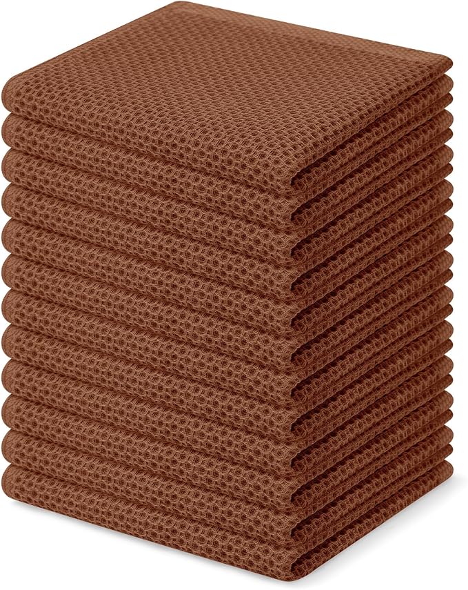 Homaxy 100% Cotton Waffle Weave Kitchen Dish Cloths 12-Pack, Caramel | 12 x 12 by Homaxy