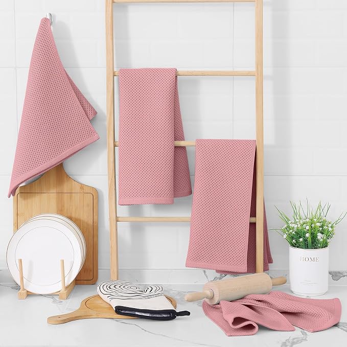 Homaxy 100% Cotton Waffle Weave Kitchen Dish Towels 8-Pack, Dried Rose | 13 x - Image 6