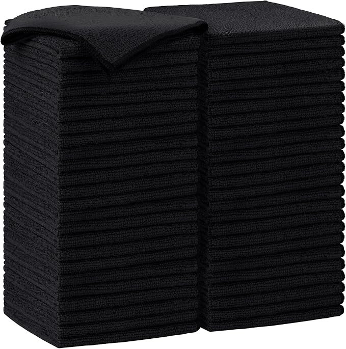 AIDEA Black Microfiber Cleaning Cloth-50PK, Cleaning Rags 12"x12" Absorbent | by AIDEAHOME