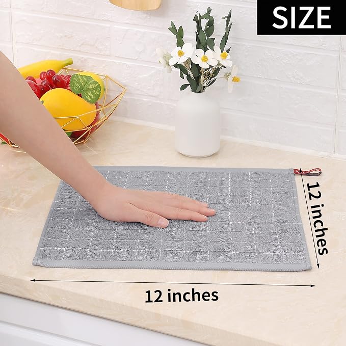 Homaxy 100% Cotton Terry Kitchen Dish Cloths, 6 Pack, Light Grey - Image 5