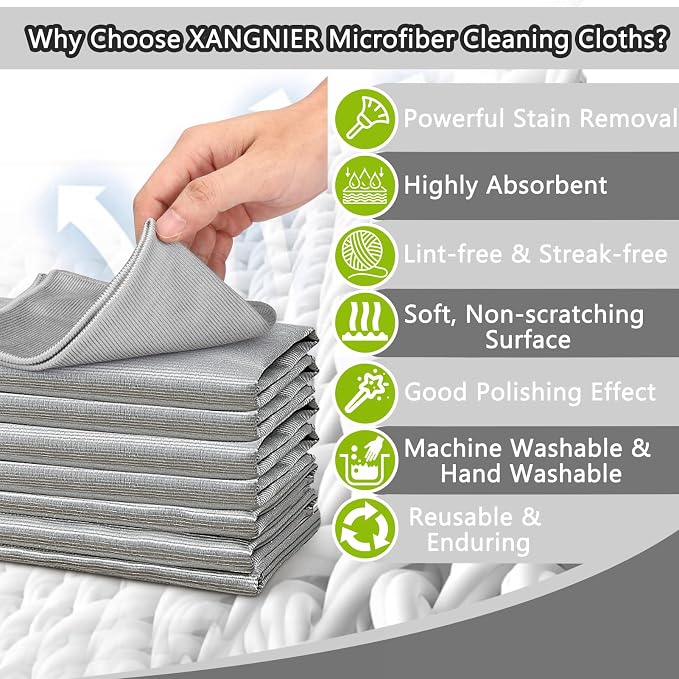 XANGNIER Microfiber Glass Cleaning Cloths, Lint Free, 11.8"×11.8in, 8 Pack - Image 4