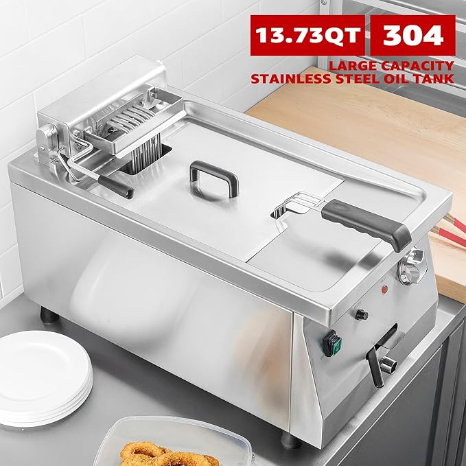 EGGKITPO 240V 9000W Commercial Electric Fryer with Oil Drain 13L Large Capacity 304 Stainless Steel Oil Tank Deep Fryer with Basket and Lid for Restaurant and Business (no plug)