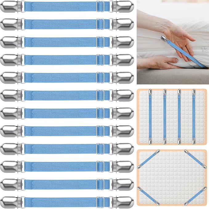 Boao 12 Pcs Bedsheet Strap Elastic Clip, Sky Blue, 8-12 Inch Length | Sturdy - Image 3