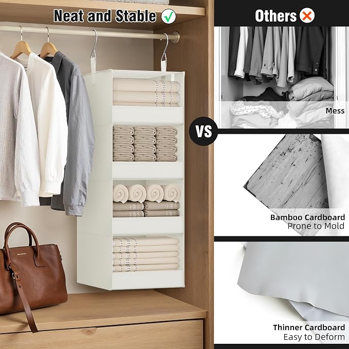 GRANNY SAYS 4-Shelf Hanging Closet Organizer, Foldable Storage, No-Sag Support - Image 3