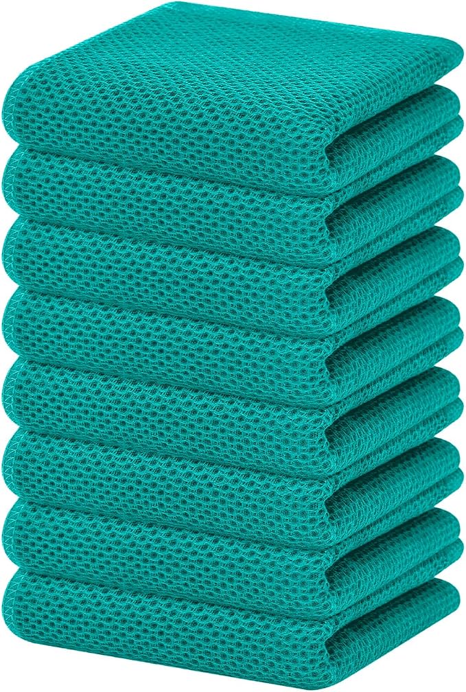 Homaxy 100% Cotton Waffle Weave Kitchen Dish Towels 8-Pack, Teal | 13 x 28 by Homaxy