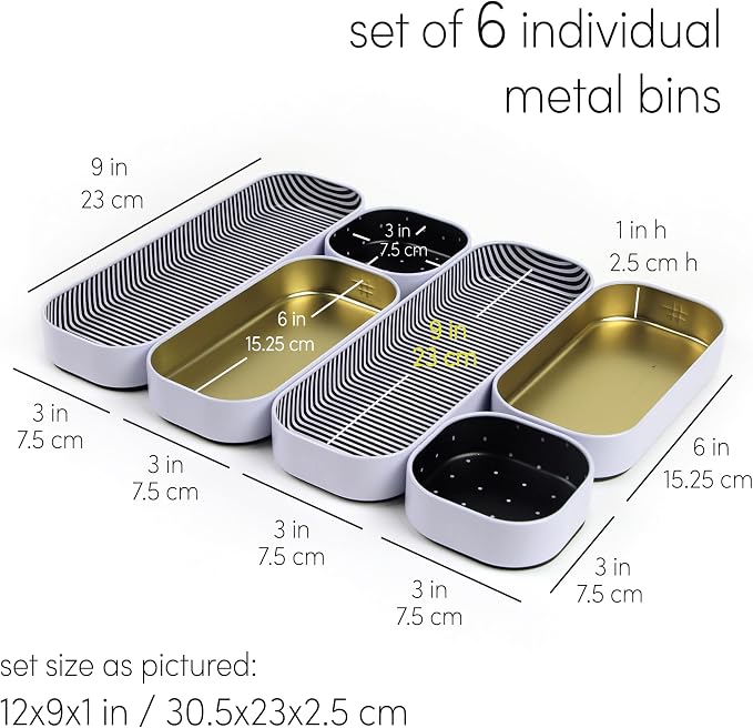 Three by Three Seattle Metal Drawer Organizer Tray Set, makeup & office drawers - Image 4