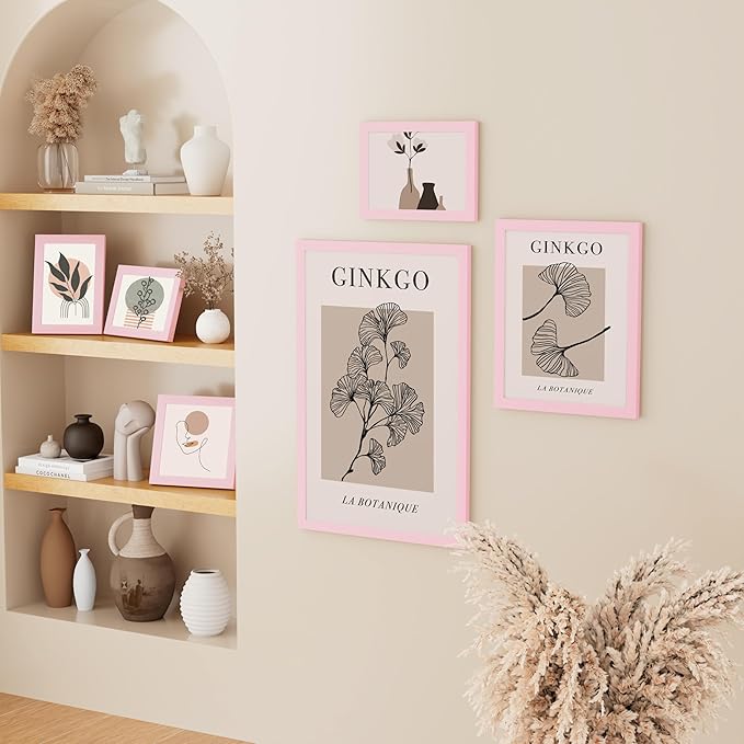 Vittanly 8x10 Picture Frame, Solid Wood Frame with Plexiglass, Includes 5x7 Mat, Wall Hanging or Tabletop for Home Decor, Pale Pink, 1 Pack