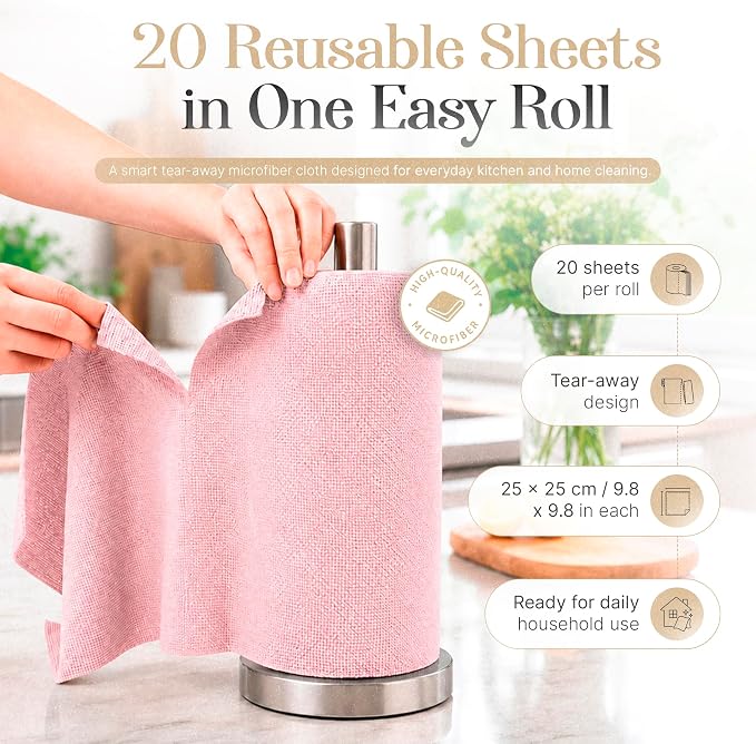 Microfiber Cleaning Cloth Roll 20 Sheets 11" x 10" Tear Away Microfiber Towel - Image 2
