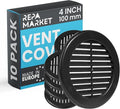 Repa Market 4 Inch (Opening) Black Round Air Vent Cover - Pack of 10 Plastic Fresh Air Intake Vent - AC Cover with Nylon Mesh Screen - Wall, Ceiling HVAC Return Air Register - Modern Soffit Vents
