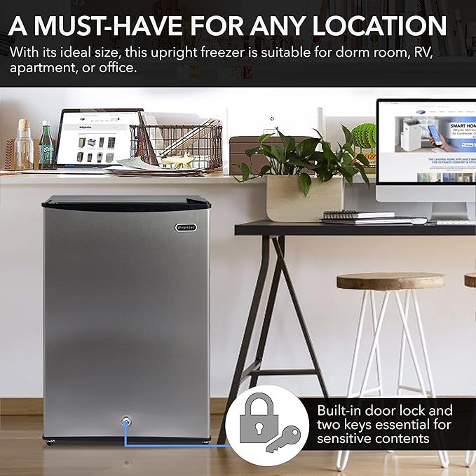 Whynter Upright Freezer with Lock, 3 Cu. Ft. Small Freezer Mini Freezer for Bedrooms, Dorms, Garages, Offices CUF-301SS, Stainless Steel, Energy Star