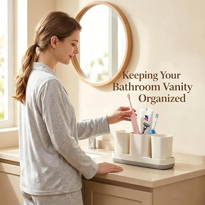 Toothbrush Holder with Cups and Toothpaste Organizer, Bathroom Storage - Image 5