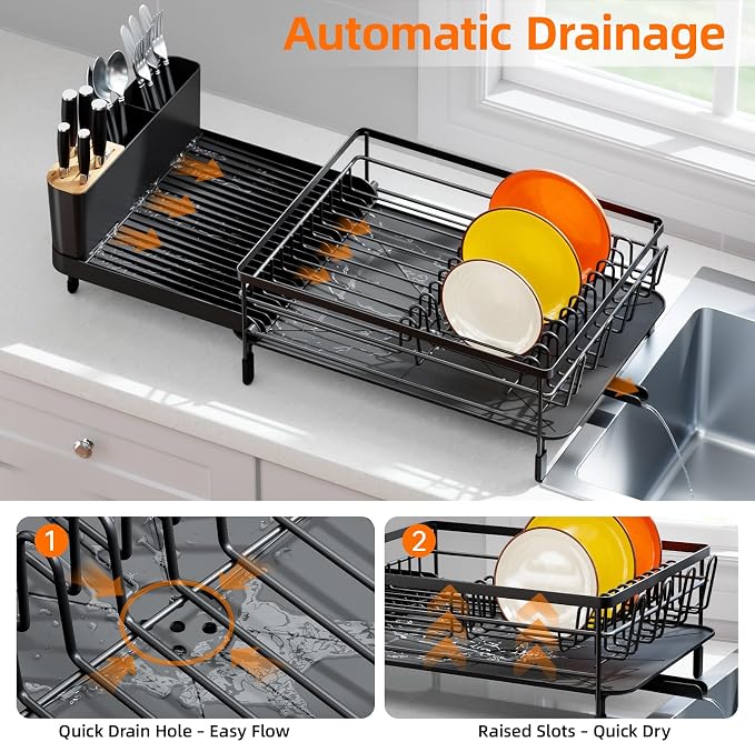 Urackify Extendable Dish Drying Rack, 18.5"-26.7" L x 12.7" W - Image 4