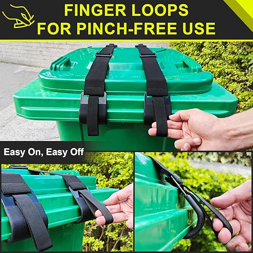 GripHandle Metal Double-Claw Trash Can Lid Lock Strap for Animals,Bungee Cord with Hooks for Trash Bin Garbage Pail,Outdoor Outside Trash Lid Holder to Keep Raccoons Out,Fits 20-96 Gallon Cans - 2Pcs