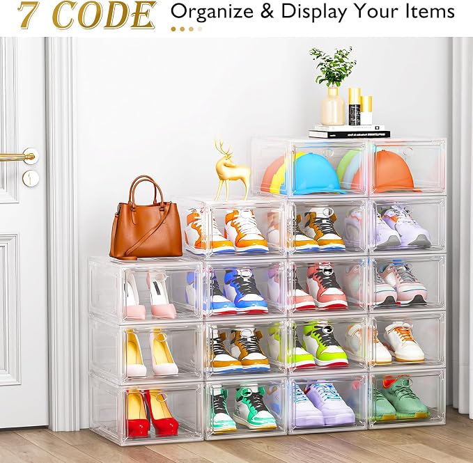 Large Thick Clear Shoe Organizer, Magnetic Door Stackable Shoe Storage Box - Image 4