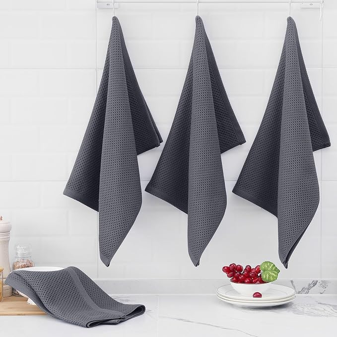Homaxy 100% Cotton Oversized Waffle Weave Kitchen Towels 8-Pack, Dark Grey | 20 - Image 6