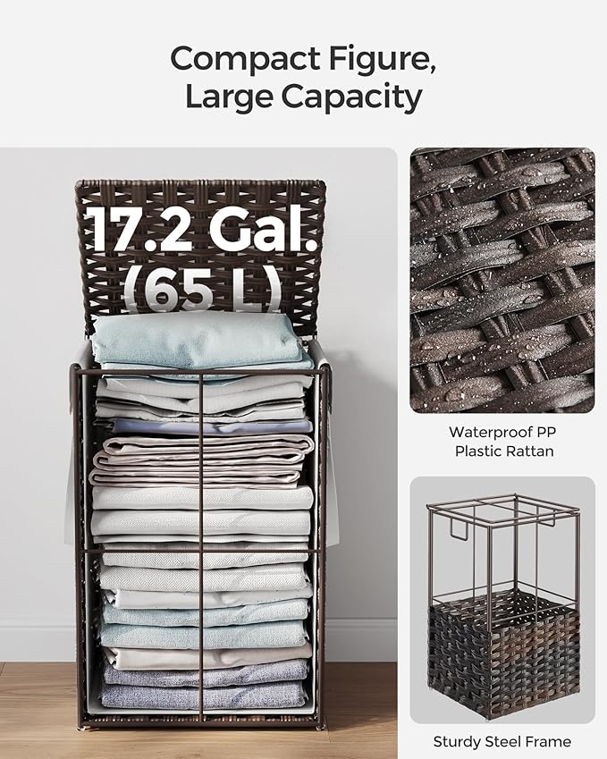 SONGMICS Laundry Hamper with Lid, 17.2 Gallon Synthetic Rattan Clothes Laundry - Image 5