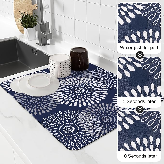 Dish Drying Mat Absorbent Kitchen Counter Mat Rubber Backing Draining Mat | - Image 4
