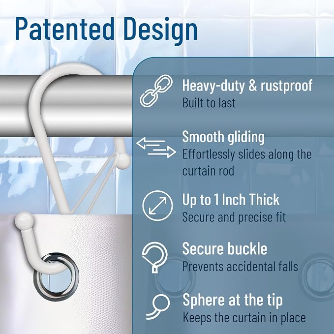 12 Decorative Metal Shower Curtain Hooks, S-Shaped Hooks - Image 2