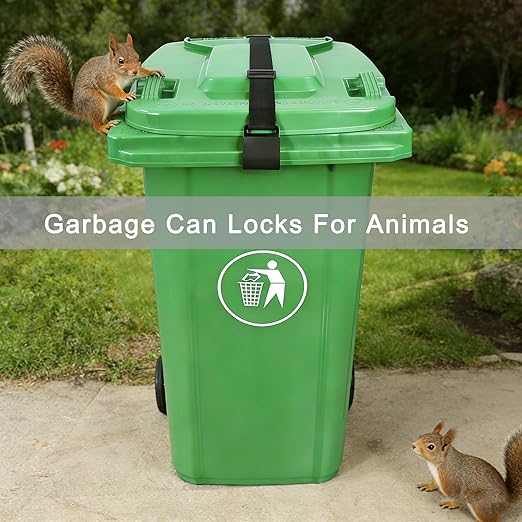 Trash Can Locks for Animals, Easy to Install, Long Lasting Bear Proof Trash Can Lock for Outdoor, Heavy Duty Raccoon Proof Garbage Lid Straps,Adjustable Heavy Duty Security Strap, 3PCS