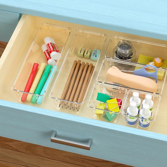 6 Pack Clear Drawer Organizer Set, Drawer Storage Trays, Storage Bins | Acrylic - Image 5