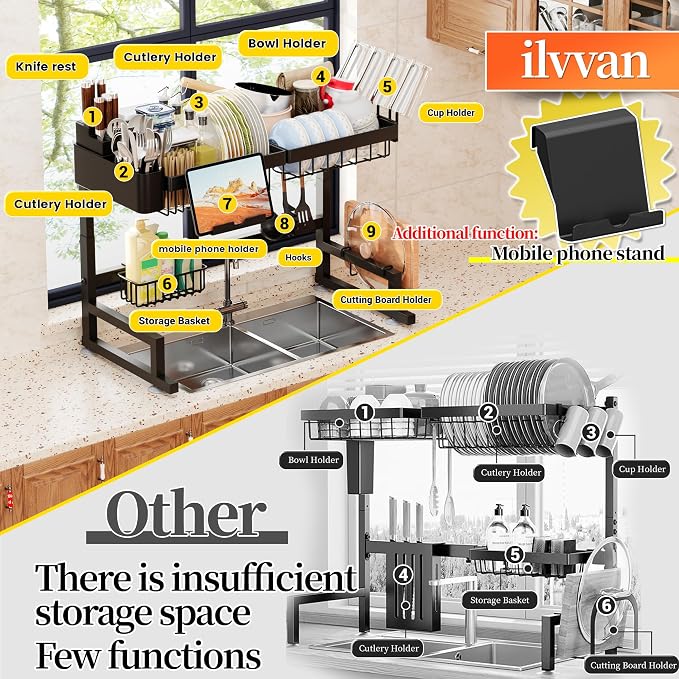 ilvvan Over Sink Dish Drying Rack Snap-On Design Large Dish Drainer Storage - Image 5
