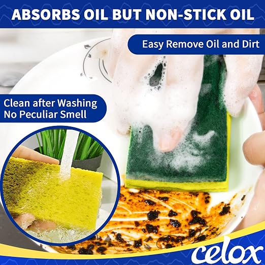 CELOX Sponges Kitchen Sponges for Dishes and Cleaning, 2-Sided Scrub Sponges - Image 2