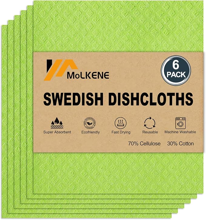 MoLKENE Swedish Dishcloths for Kitchen, 6 Pack Cellulose Sponge Cloths | by MoLKENE