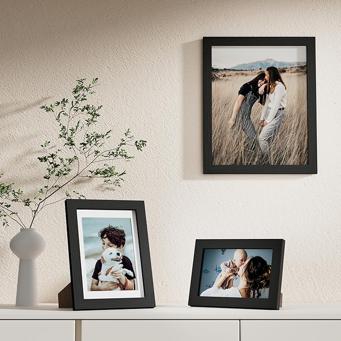 Vittanly 10 Pack Picture Frames Collage Wall Decor, Gallery Wall Frame Set for Wall or Tabletop Display, Engineered Wood and Shatter-resistant Plexiglass, Multi Sizes with 8x10, 5x7, 4x6 Frames, Black