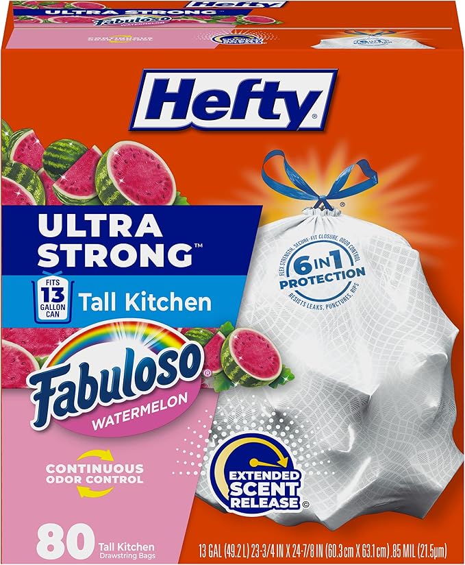 Hefty Ultra Strong 13 Gal Kitchen Trash Bags, Fabuloso Watermelon, 80ct | 13G by Hefty