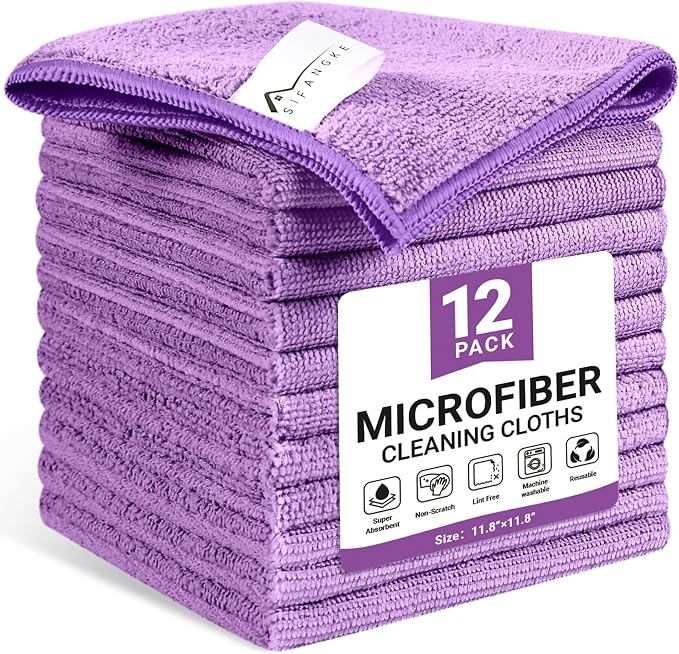 SIFANGKE Microfiber Cleaning Cloth, 12 Pack Purple Cleaning Rags by Unknown