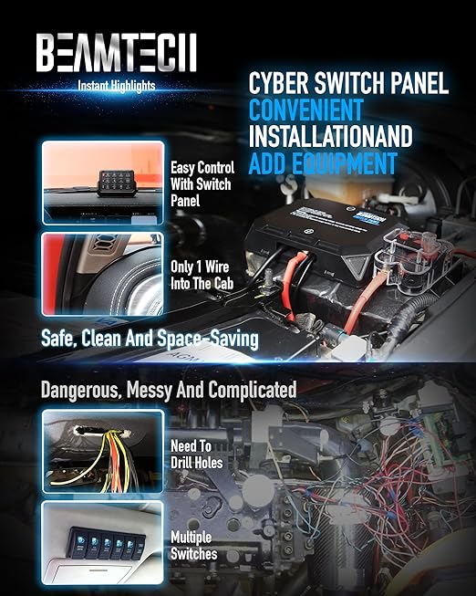 BEAMTECH 12 Gang Switch Panel, RGB Multifunction Switch Toggle Momentary Pulsed Circuit Control Relay System Box Auxiliary Touch Control Switch LED Light Controller for Car Truck Van Off Road ATV UTV