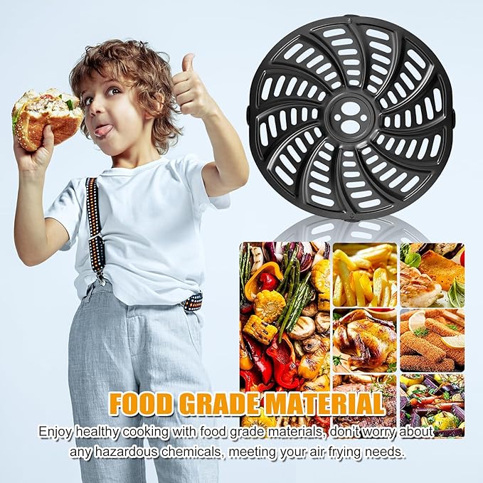 GWY Air Fryer Grill Plate for Gourmia GAF686 GAF698 Air Fryer, Oval Nonstick 9.3''×8.9'' Air Fryer Replacement Parts Rack Tray Basket Grill Pan Accessories Crisper Plate with Rubber Bumpers